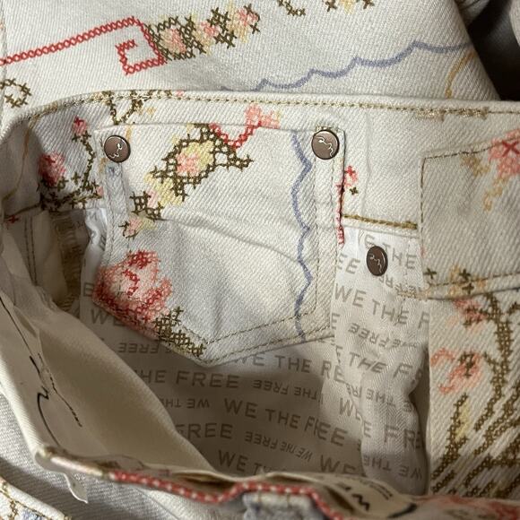 Free People We The Free Eden Slouch Jeans Cross Stitch Print Button Fly Size 27 - Picture 15 of 16